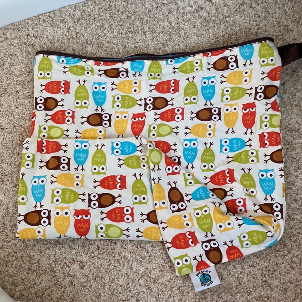 LAST CALL Planet Wise large Owl-print wet bag for cloth diapers